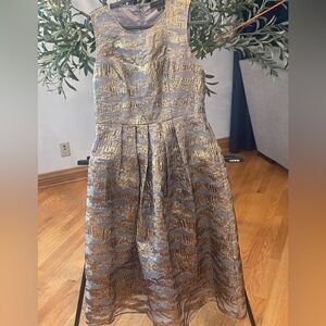 Donna Karan Gold and Gray Midi Dress